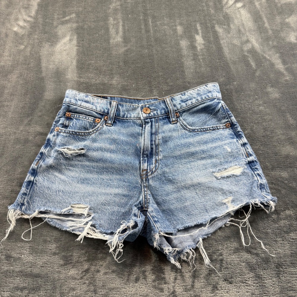 American Eagle 90s Boyfriend Short Light Wash Distressed Denim 00 High Rise